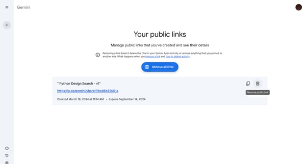 Your public links screen