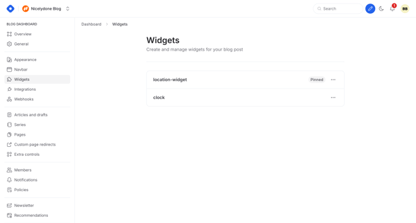 Dashboard - Widgets screen