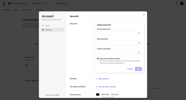 Dashboard | Clerk.com screen
