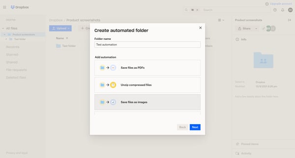 Product screenshots - Dropbox screen