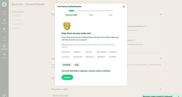 Expensify - Settings - Account from Expensify