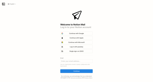 Notion - Log in screen