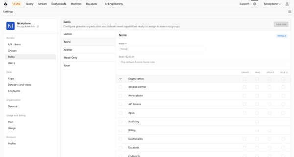 Roles - Settings - Axiom screen