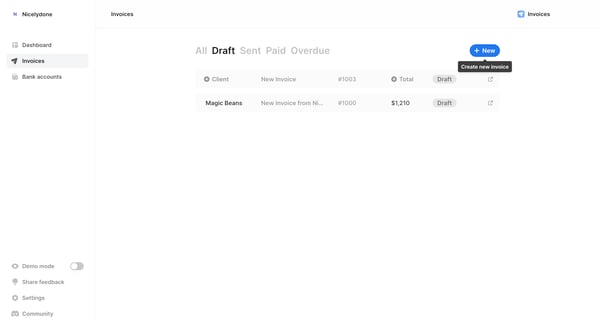 Invoices - Magic Beans screen