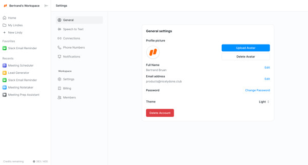 General Settings screen