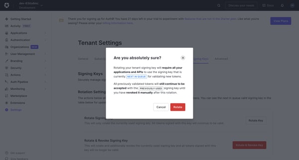 Tenant Settings screen