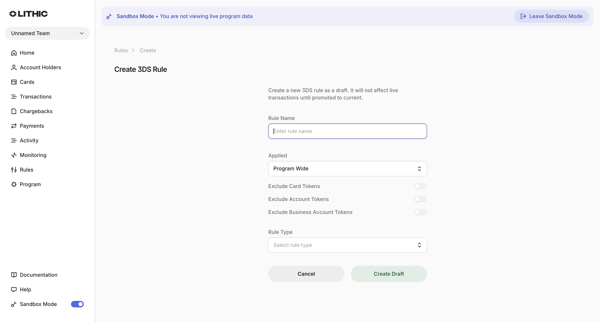 Lithic - Create 3DS Rule screen