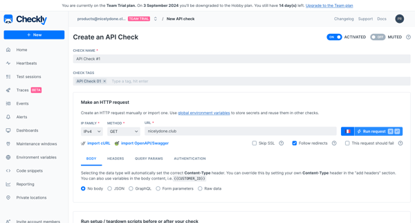 New API check screen