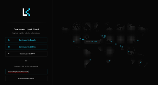Sign in | LiveKit Cloud screen