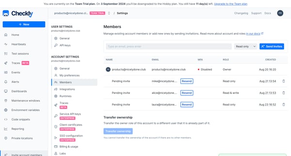 Account | Members from Checkly