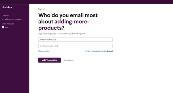 Slack | Setup Invites Nicelydone from Slack