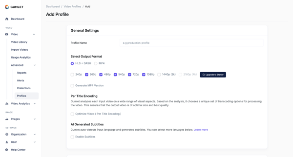 Add Profile - Gumlet screen