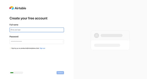 Sign up - Airtable screen
