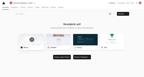 Dashboard – Vercel screen