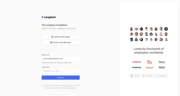 Login | Langdock screen