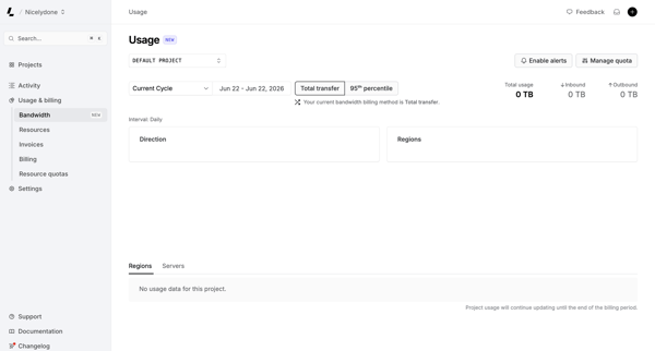 Usage – Dashboard - Latitude.sh screen