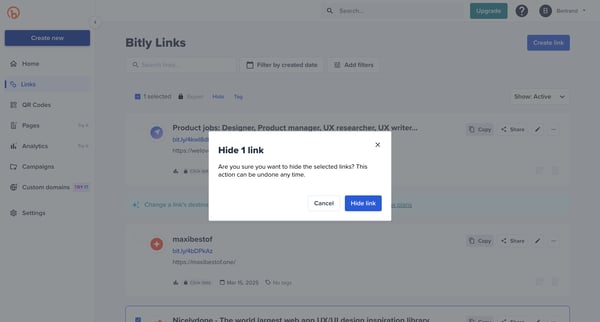 Bitly | Links screen