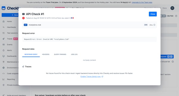 New API check screen