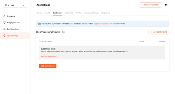 Custom Subdomain | Fingerprint screen