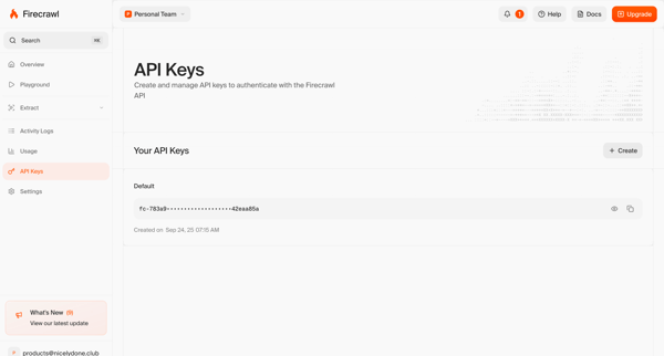 API Keys | Firecrawl screen