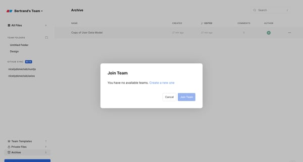 Bertrands Team Workspaces — Eraser screen
