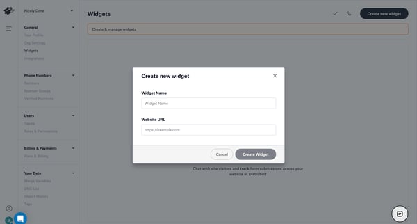 Site Widgets screen