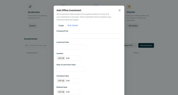 Portfolio | AngelList Invest screen