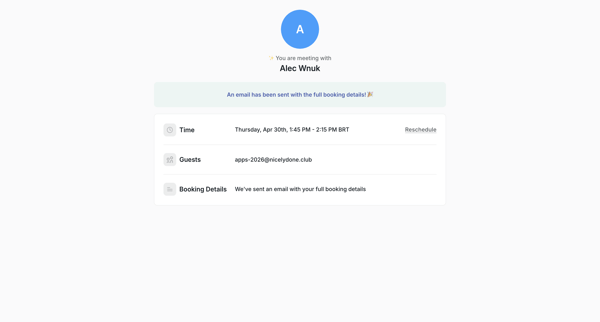 Meeting Scheduled screen