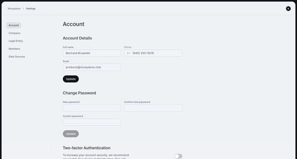Account screen