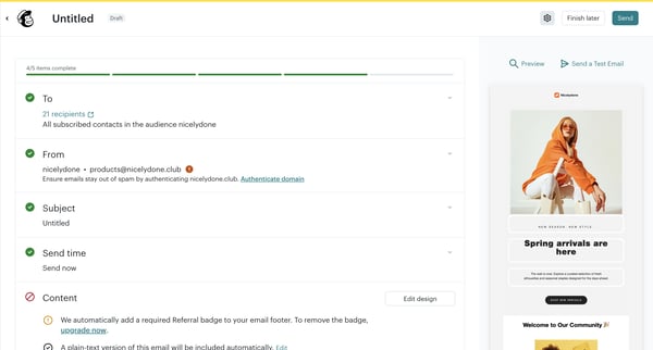 Edit email | Mailchimp screen