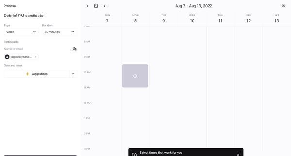 Undock | Propose Time screen