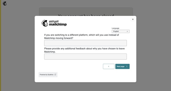 Close Account Confirmation screen