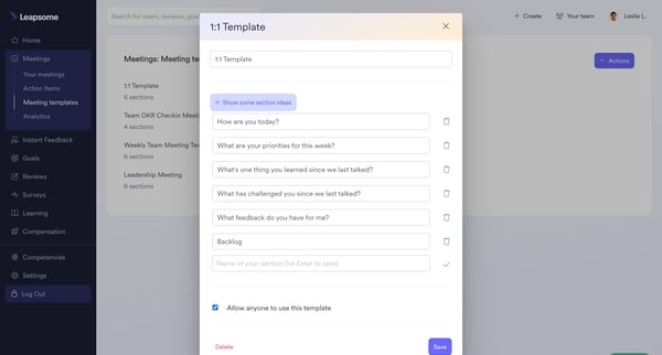 Meetings | Templates Leapsome from Leapsome