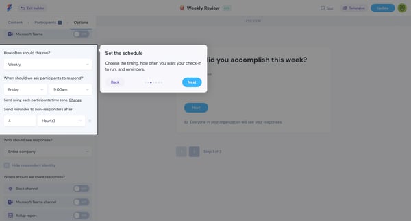 Check-in - Builder screen