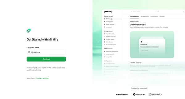 Sign Up - Mintlify screen