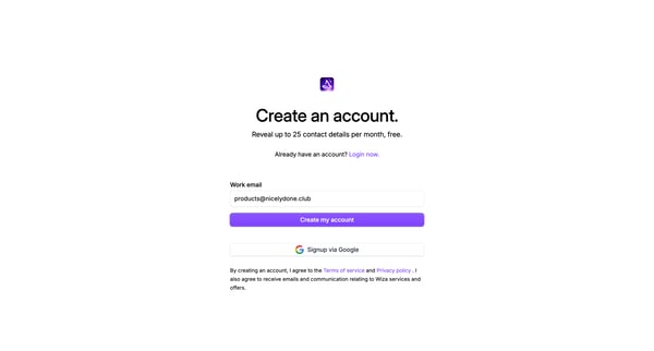 Wiza - Create an account from Wiza