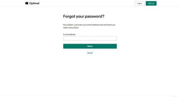 Reset Password | Optimal Workshop screen