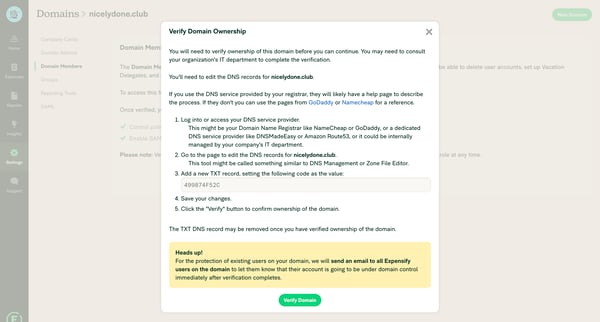 Expensify - Domains - Domain Members screen