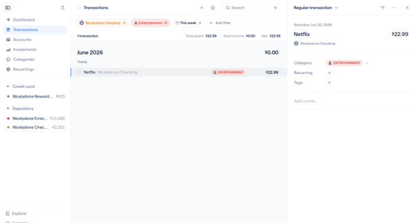 Copilot Money | Transactions screen