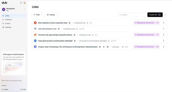 Dub.co - Link Management for Modern Marketing Teams screen