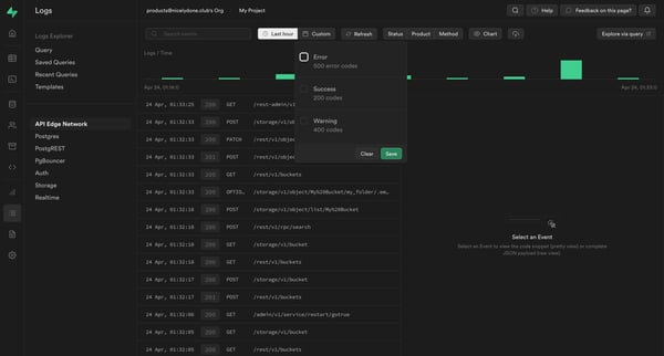 Database | Supabase screen