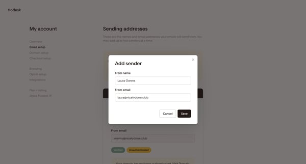 Sending addresses | Flodesk from Flodesk