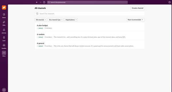 Nicelydoneclub - Slack screen