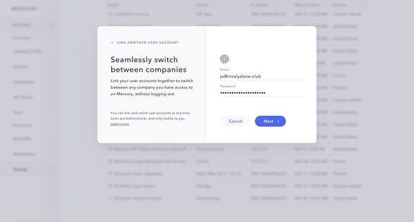 Mercury | Banking for startups screen