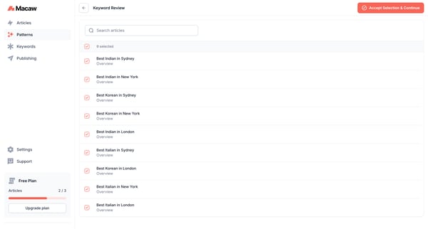 Keyword Review | Macaw screen