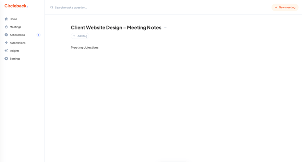 New meeting - Circleback screen