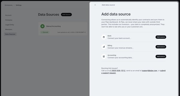 Data Sources screen