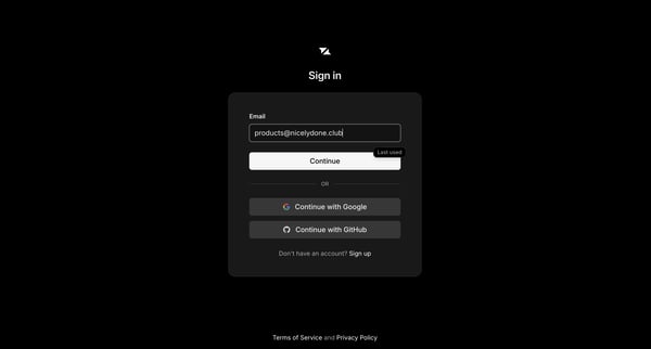 Sign in screen