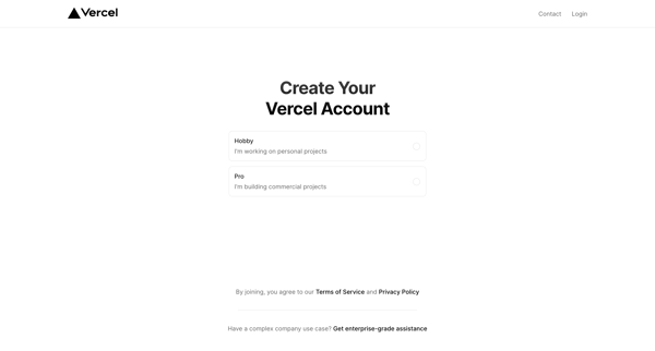 Sign Up – Vercel screen
