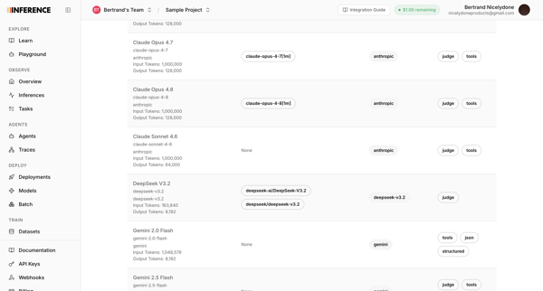 Settings | inference.net screen